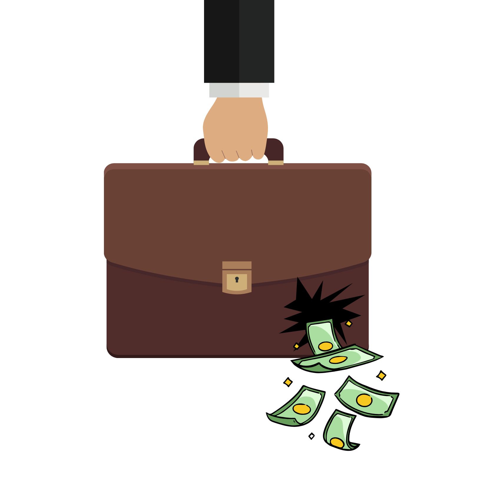 Money leaking out of a business briefcase